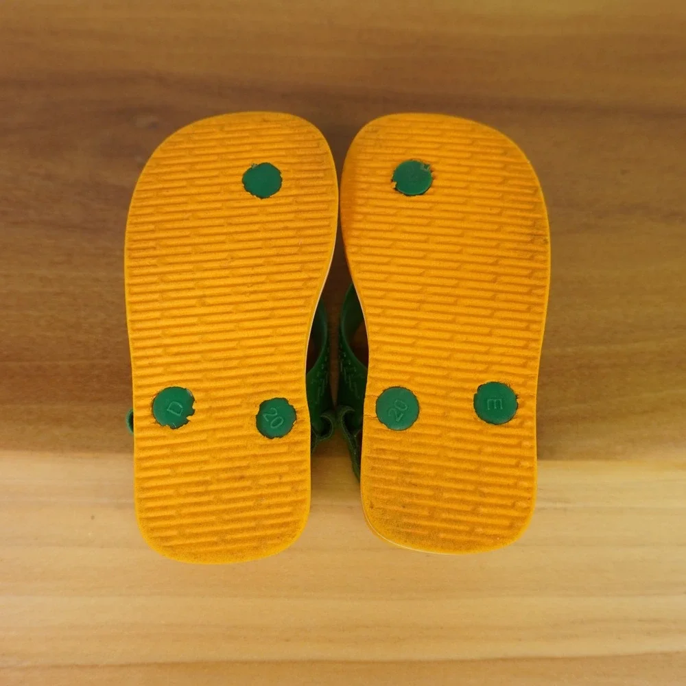 Havaianas Flip Flops Kids 6C Yellow Green Brasil Logo Elastic Backstrap Sandals